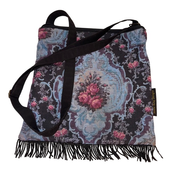Janine King Designs Handbags - Boho Fabric Hobo Bag with pockets Retro Floral Hippie Bag Fringe Purse Crossbody